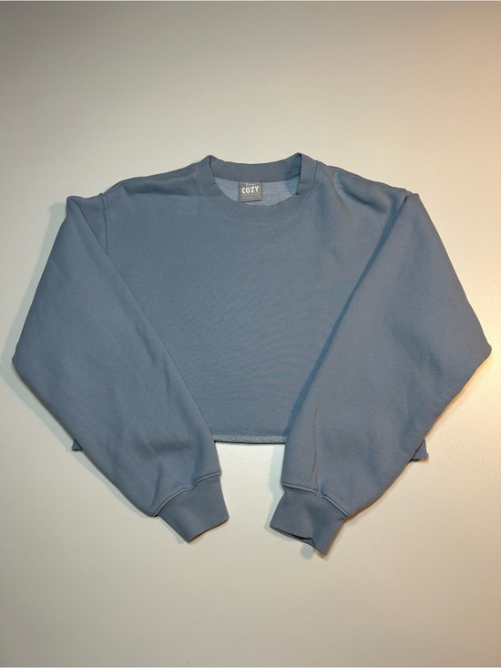 TNA Tops - Aritzia Tna Cozy Fleece Perfect Cropped Crewneck Sweatshirt Blue